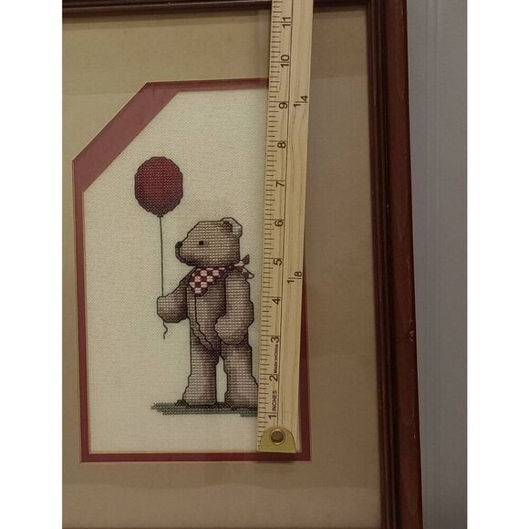 Vintage cross stitch, bear, balloons, framed - Picture 6 of 6